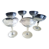 6 vintage champagne glasses in ground glass