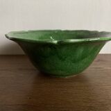 1960s Biot glazed earthenware salad bowl with XL green scalloped edges