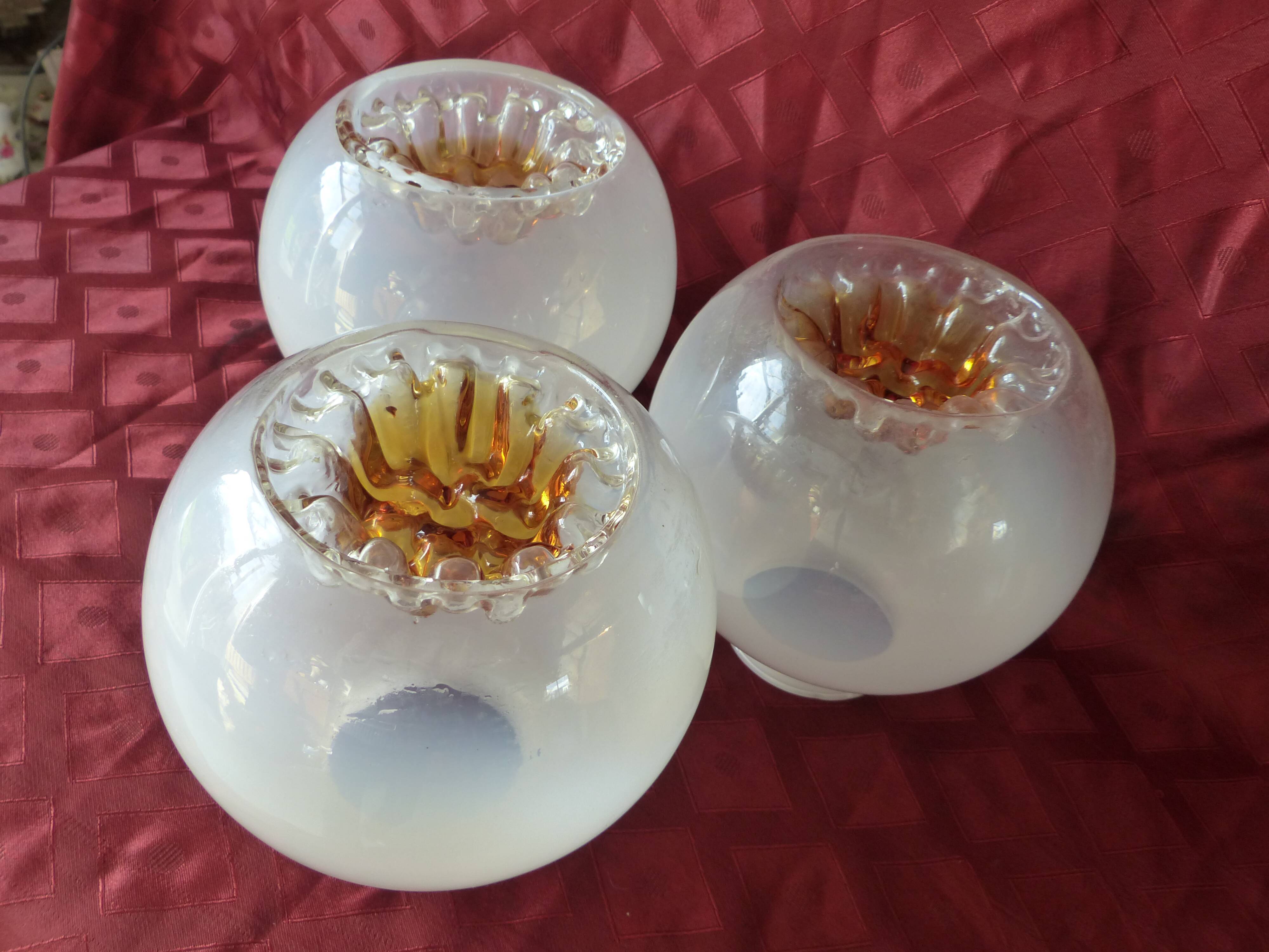 Series of 3 globes, vintage lampshades.