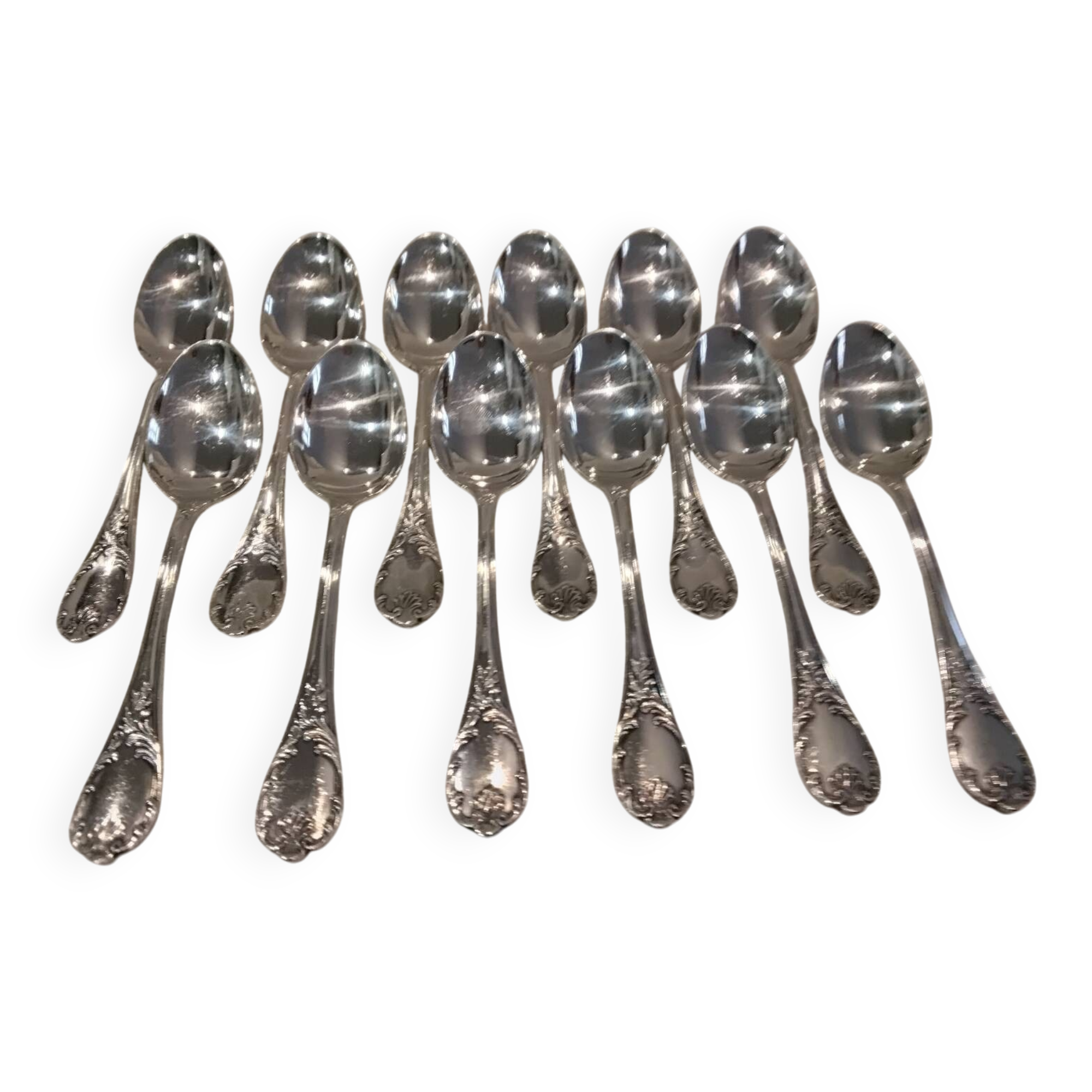 12 silver-plated coffee spoons by Christofle Marly, 13.6 cm