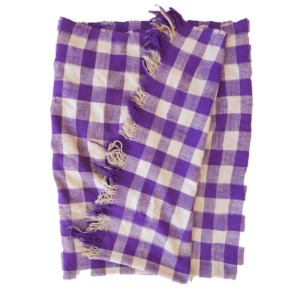 Vintage Haik purple check blanket from Morocco - 166 x 203 cm