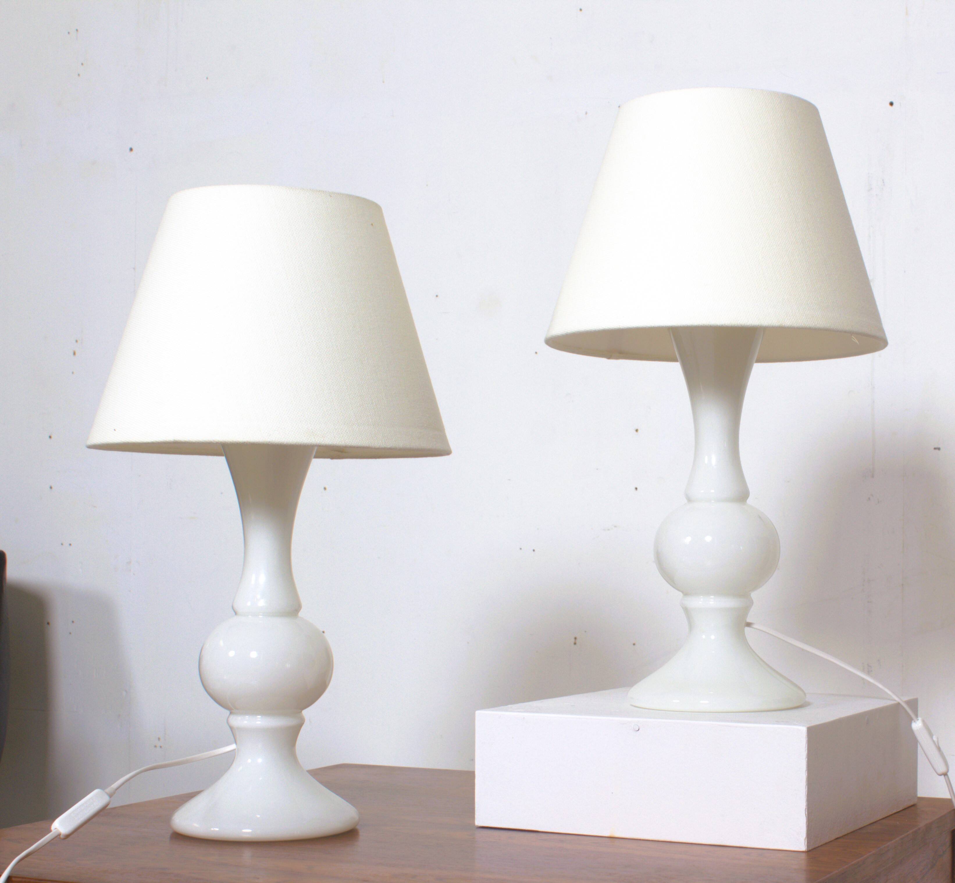 Pair of white glass lamps by Luxus Lighting, Sweden, 1980