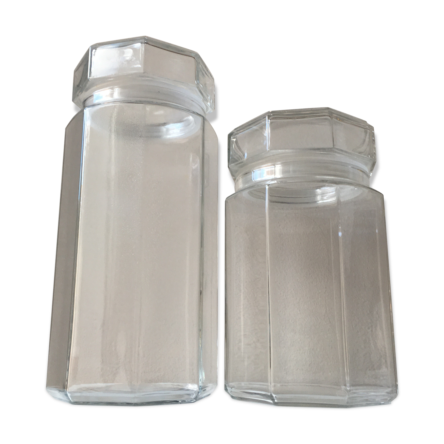 Lot of octagonal end glass jars