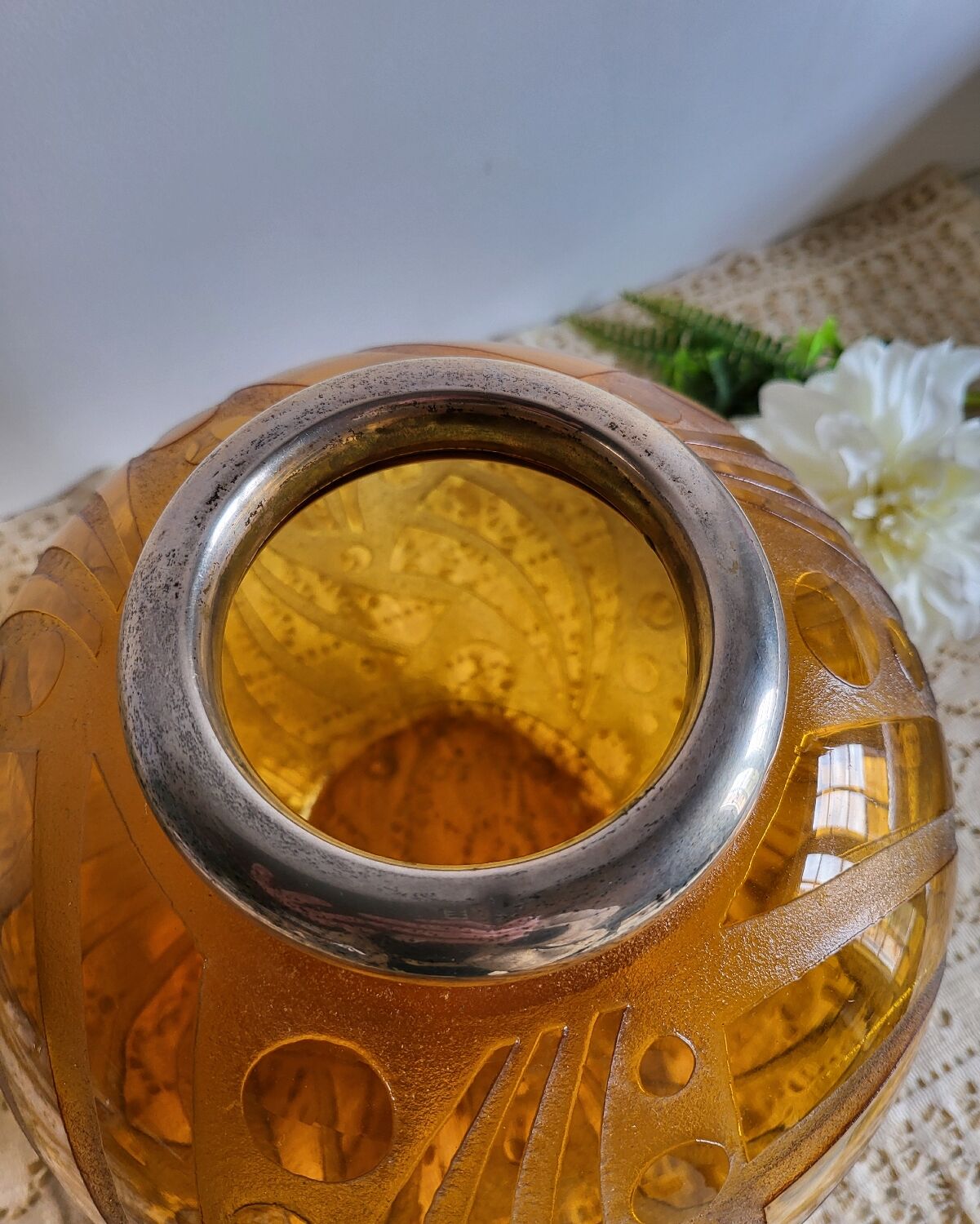 Large round vase in tinted and smoked glass