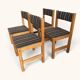 Set of 4 Danish dining chairs with brown striped upholstery.