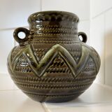 Strehla Keramik 1247 Green-Brown Zigzag Vase - GDR East-German Ceramics