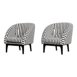 Mid-century modern Scandinavian rounded armchairs with black and white stripes, 1960s.