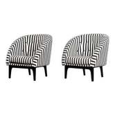 Fauteuils arrondis modernes scandinave vintage du milieu du siècle avec rayures noires et blanches, années 1960