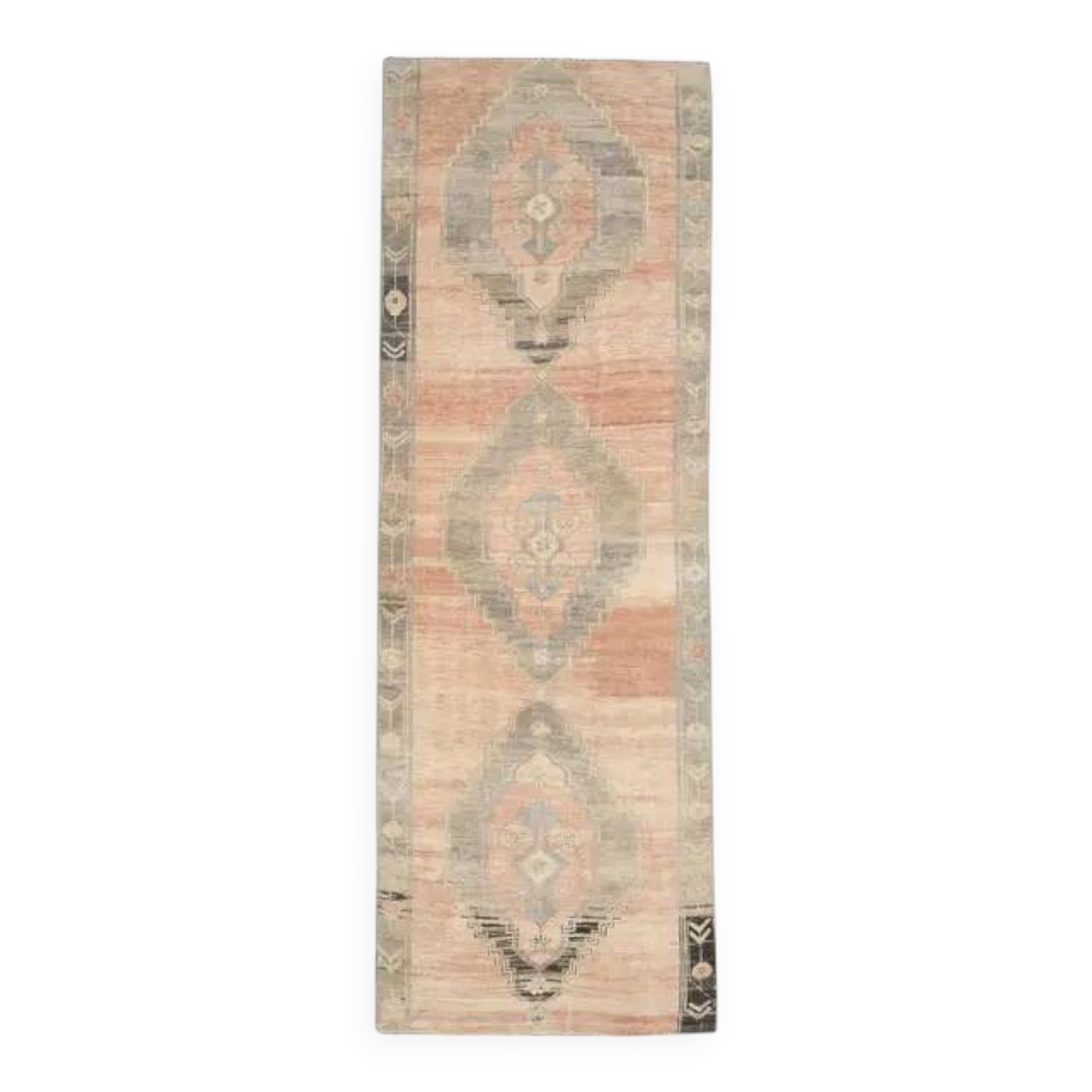 Tapis couloir en laine et coton fait main Oushak turc des années 1970, 116x322.