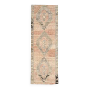 Tapis couloir en laine et coton fait main Oushak turc des années 1970, 116x322.