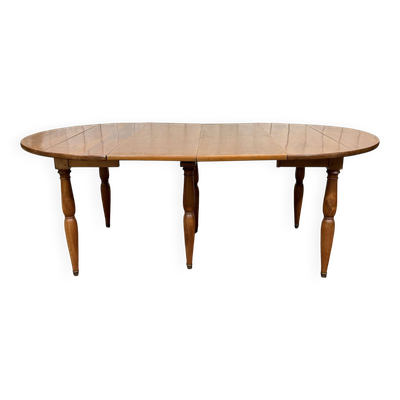 Table ronde en merisier 6 pieds des style Louis Philippe avec 2 allonges