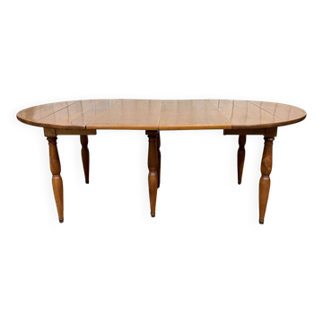 Table ronde en merisier 6 pieds des style Louis Philippe avec 2 allonges