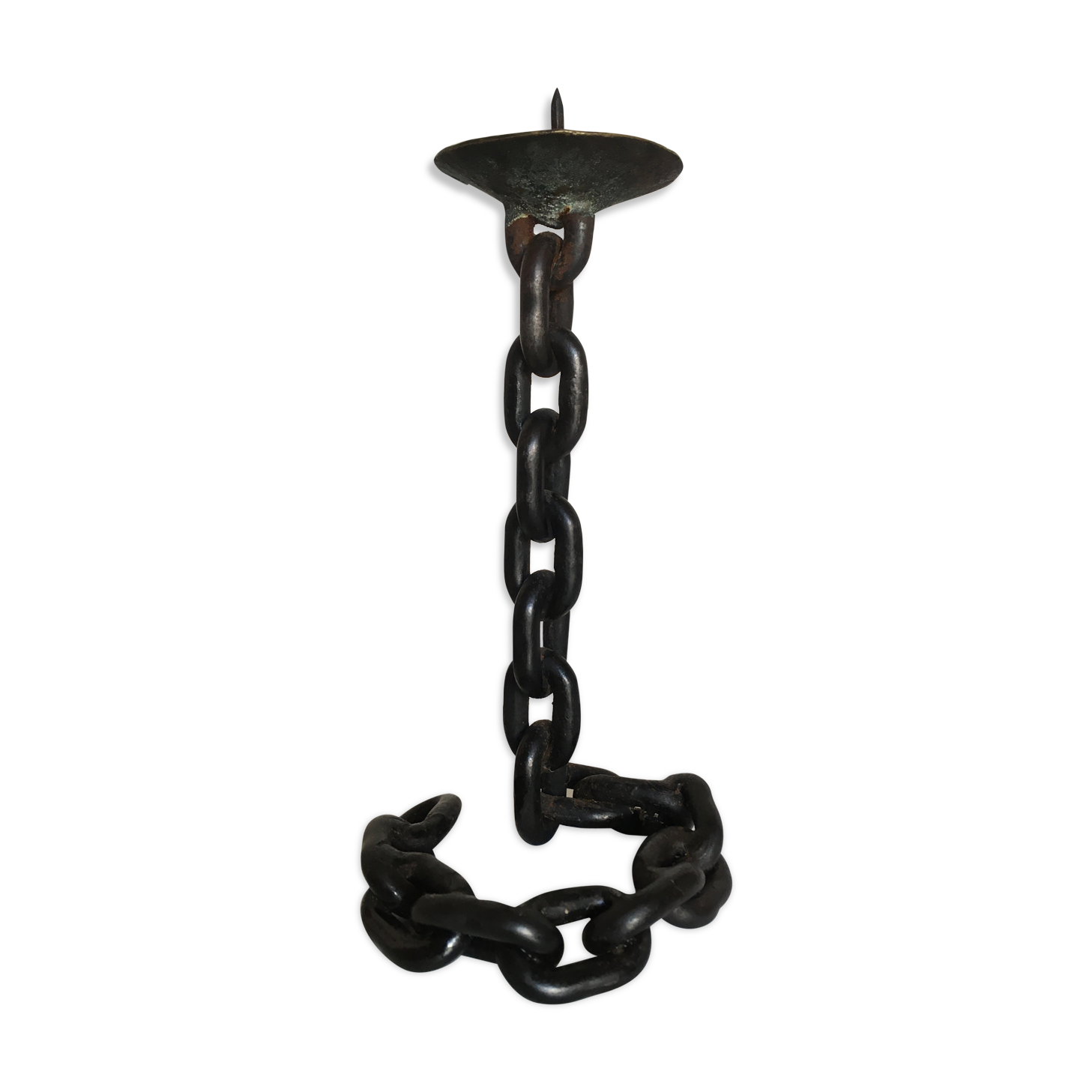 Candlestick with iron link chain and bronze cup