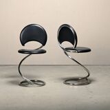 Poul Henningsen Snake Chairs, Model PH-501 in chrome and full black leather