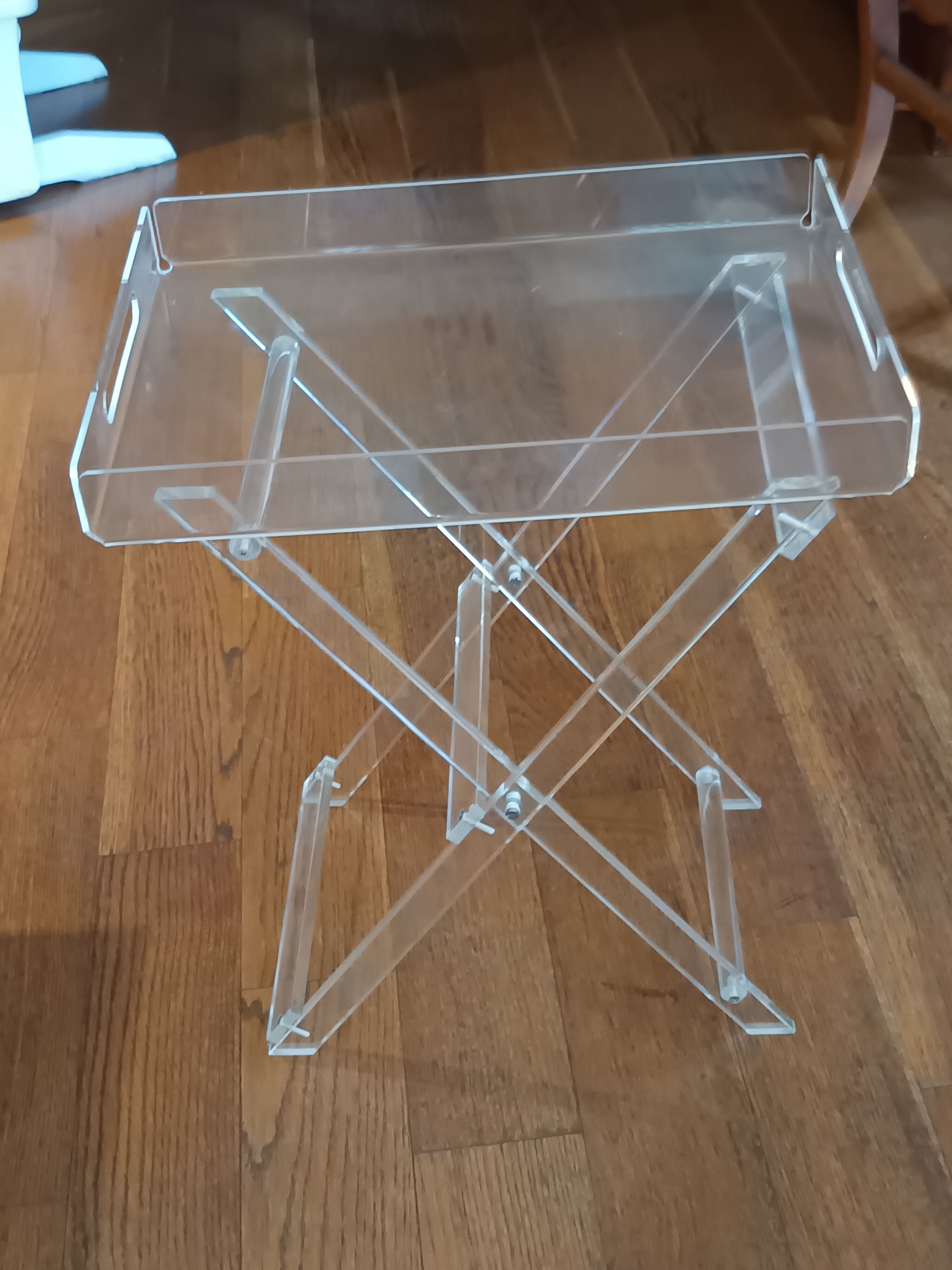 Folding side table in plexiglass with removable top – Vintage design