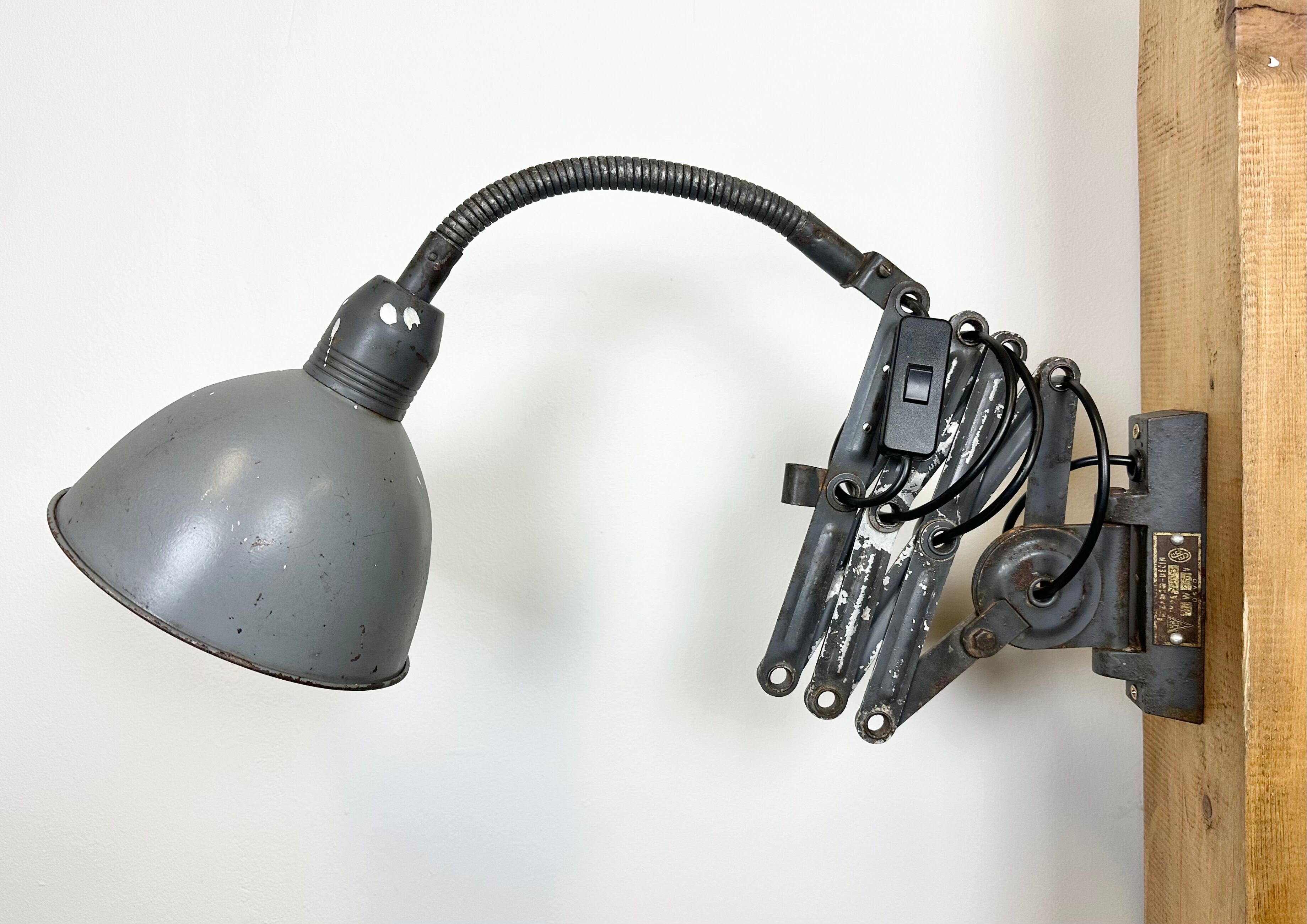 Grey Industrial Scissor Wall Lamp from Elektroinstala, 1960s