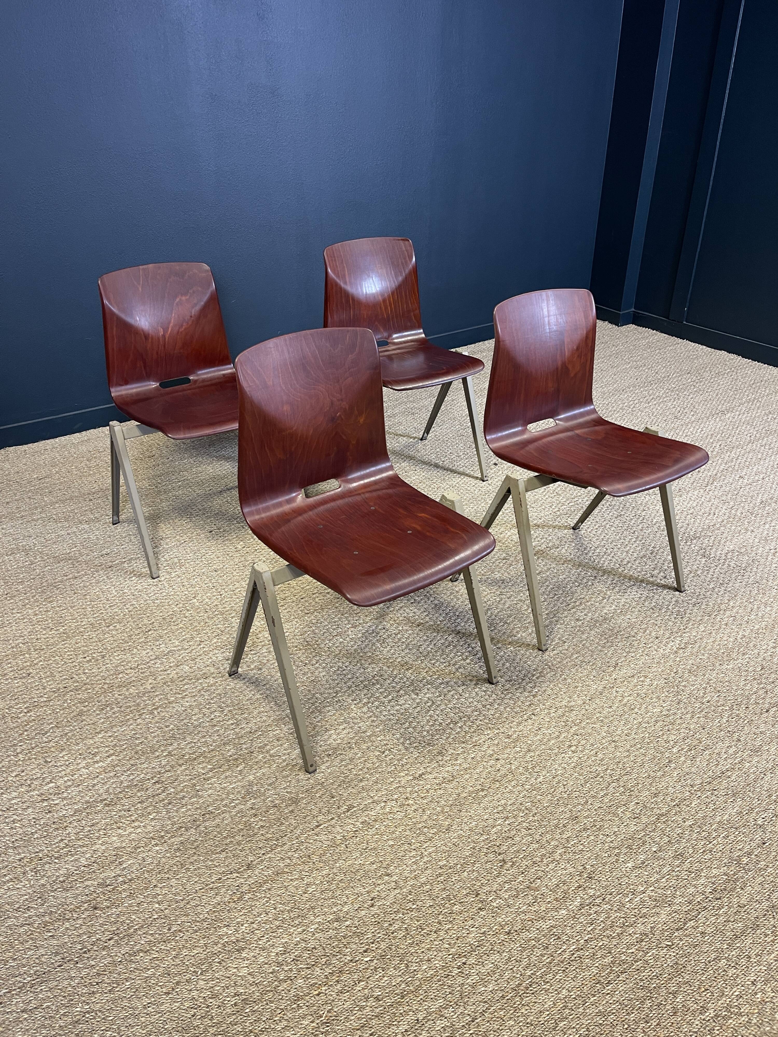 Set of 4 Galvanitas S22 chairs mahogany steel greige Netherlands 70s
