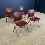Ensemble de 4 chaises Galvanitas S22 acajou acier greige Pays Bas années 70