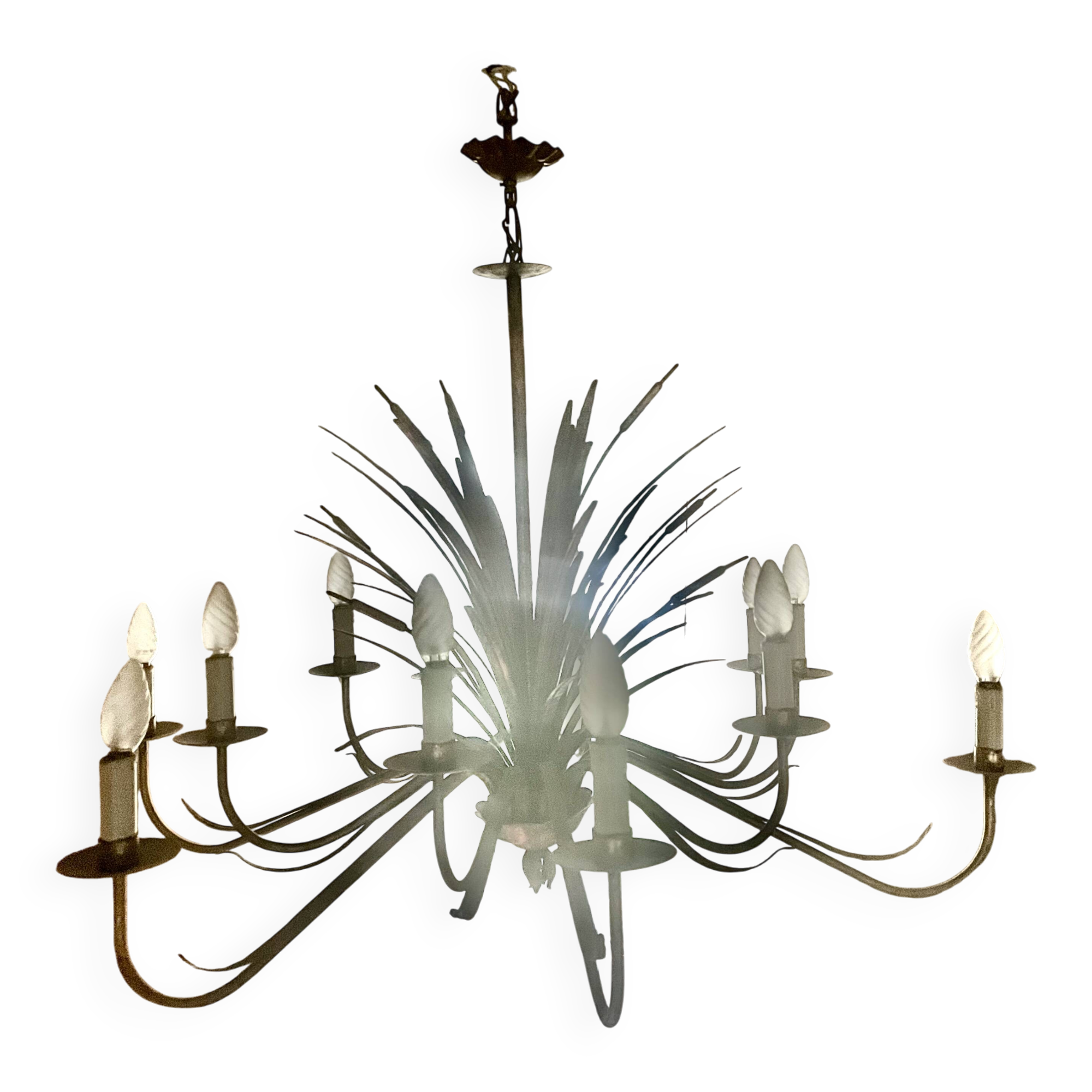 Magnificent vintage chandelier in gold-tone metal, 12 bulbs