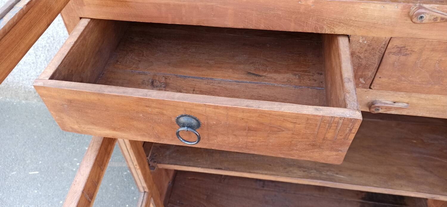 Antique teak cabinet with two drawers and four doors
