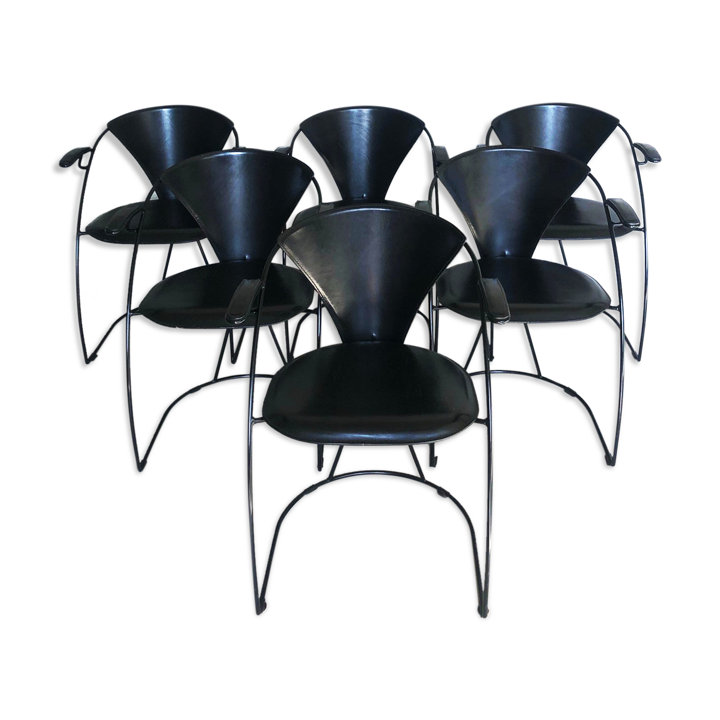“Armlinda” black leather dining chairs by Arrben Italy