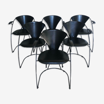 “Armlinda” black leather dining chairs by Arrben Italy