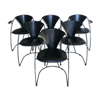 4 chaises de salle à manger en cuir noir « Armlinda » par Arrben Italie