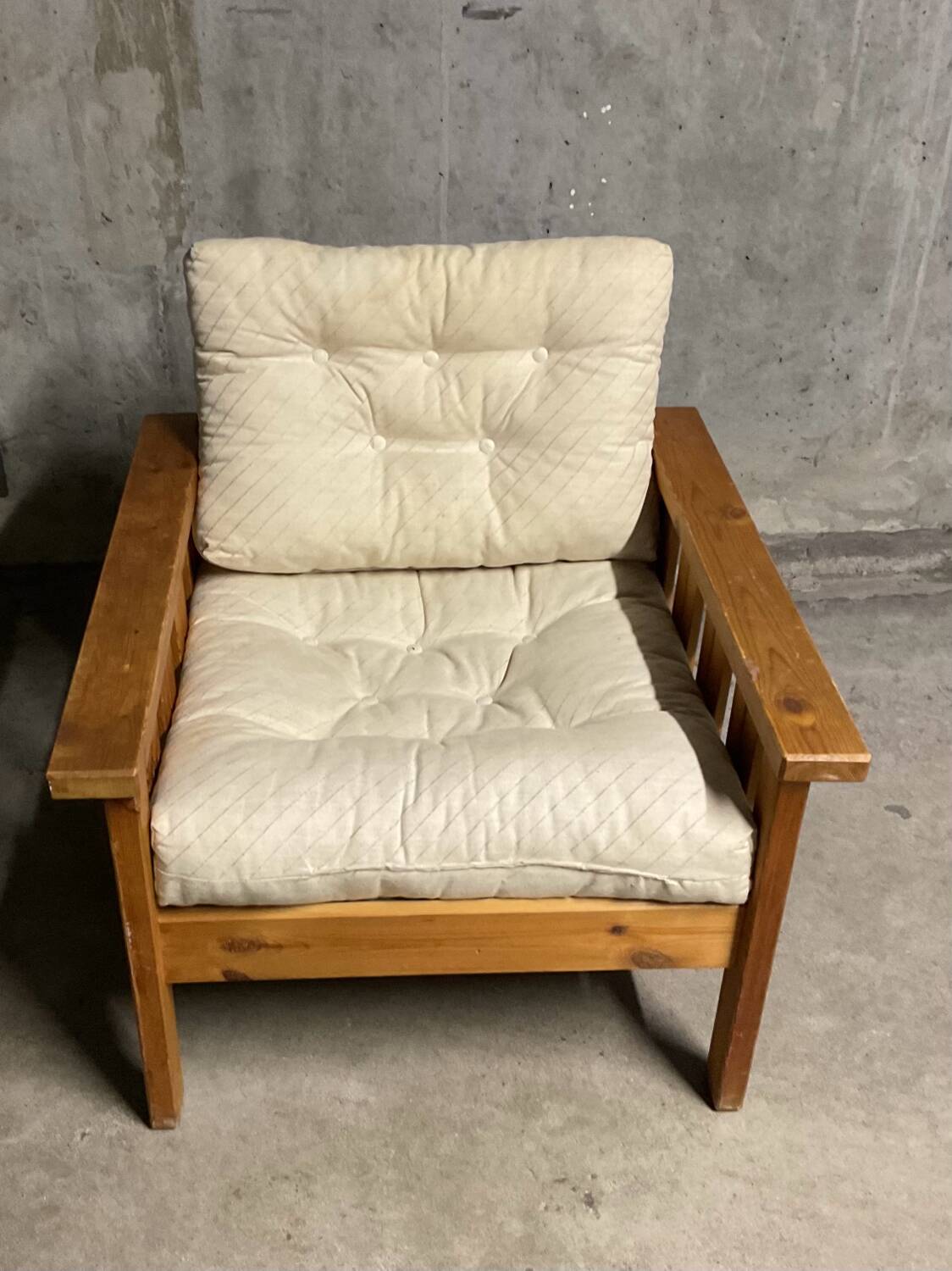 Retro pine suede armchair 1970