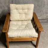 Retro pine suede armchair 1970