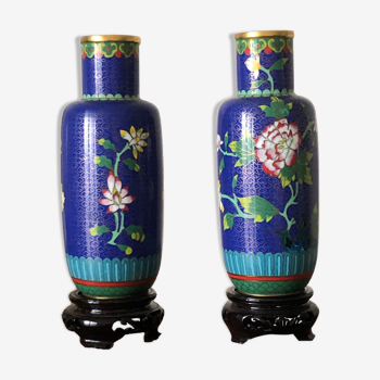 Pair of partitioned vases H 18 cm