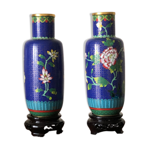 Paire de vases cloisonnés H18