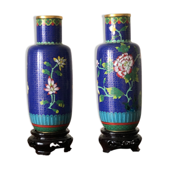 Paire de vases cloisonnés H18 cm