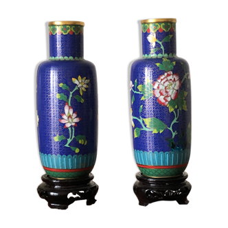 Pair of partitioned vases H 18 cm
