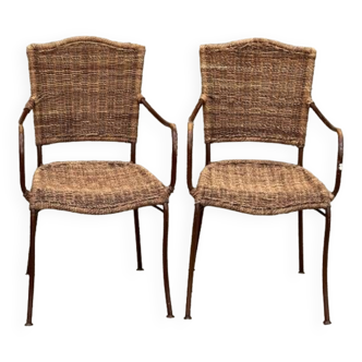 Pair of rattan armchairs