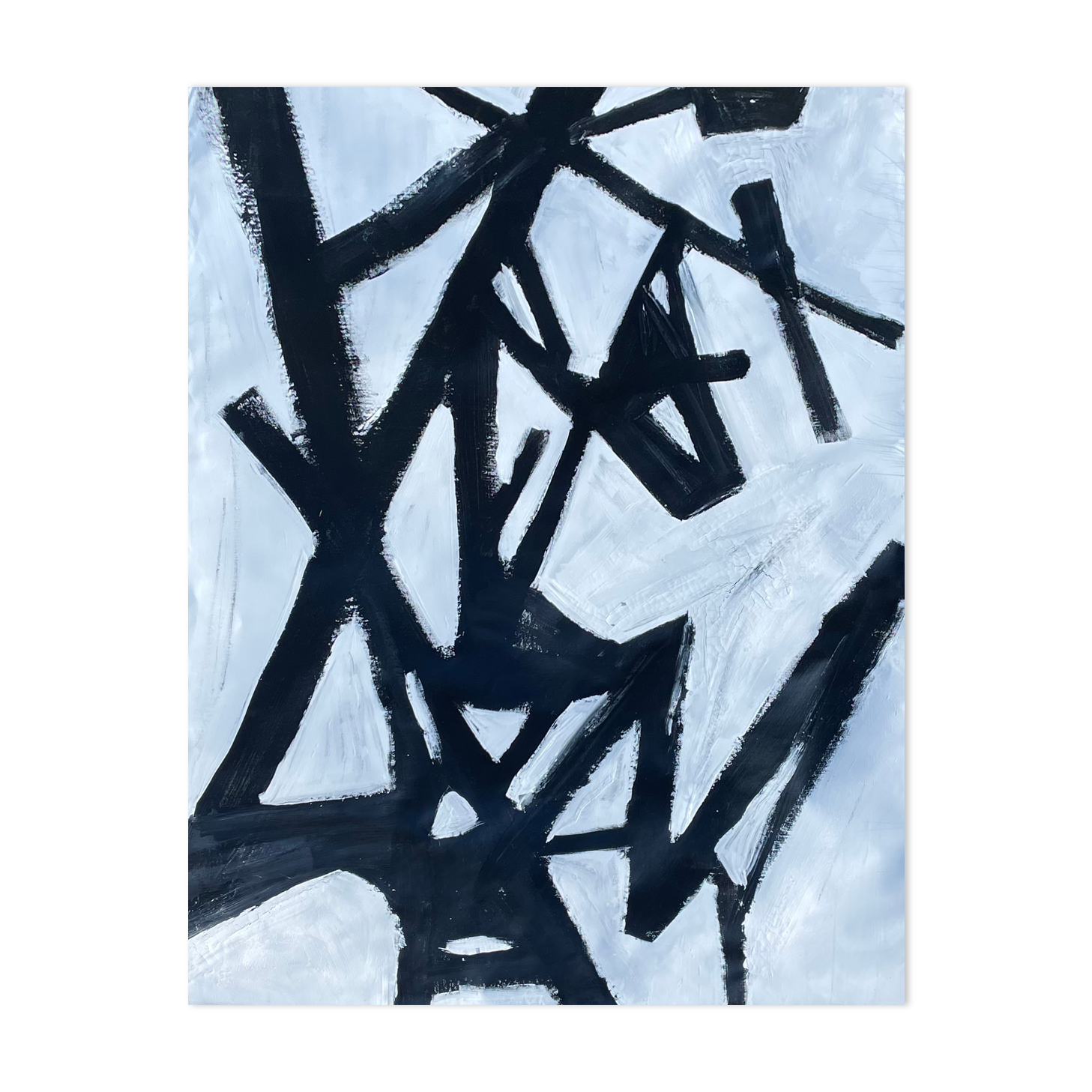 Tableau peinture abstraite noir et blanc XXe