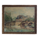 Landscape of Paris, Oil on canvas signed Brequigny, mid-20th century