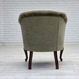 1960s, Danish armchair, green furniture velour, beech wood legs.