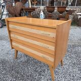 Commode vintage en chêne et cannage des années 60