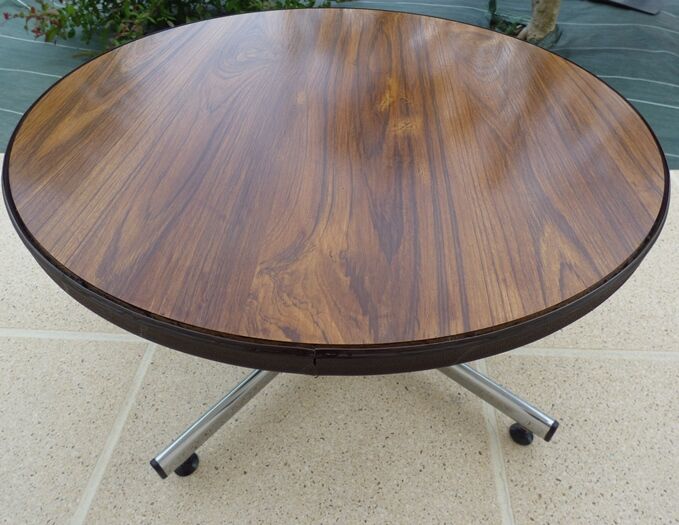 VINTAGE round coffee table in metal and wood