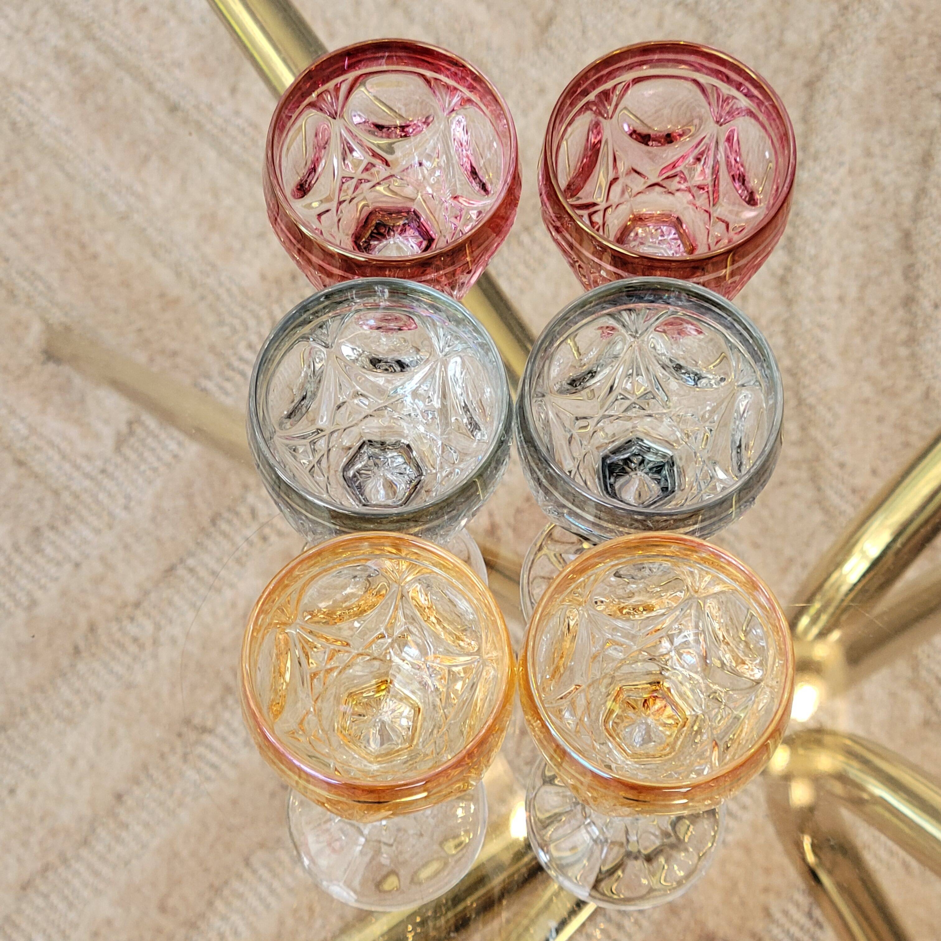 Amaris Nachtmann 6 Small Iridescent Colored Crystal Shot Glasses