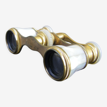 Pair of old theater binoculars in mother-of-pearl and brass