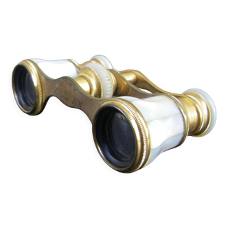 Pair of old theater binoculars in mother-of-pearl and brass