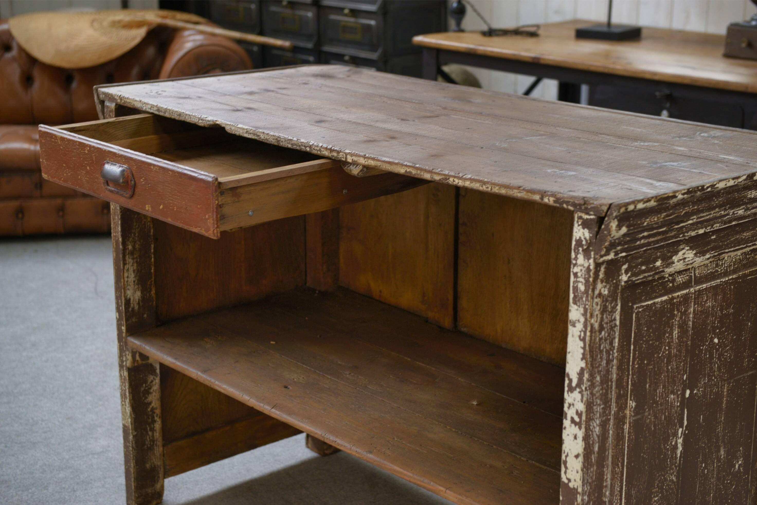 Vintage solid oak counter, patinated, 1950s.