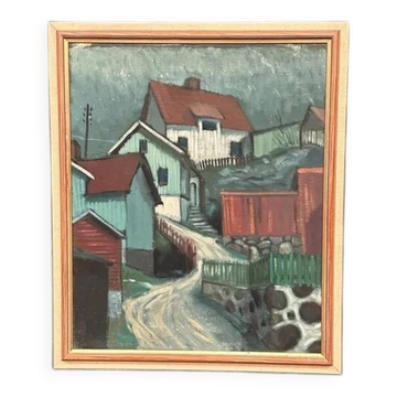 Original Swedish Oil on Canvas – “Stryket, Nordingrå” – Signed – Dated 1959 – Vintage & Framed – 52 × 44 cm (20.5" × 17.3")