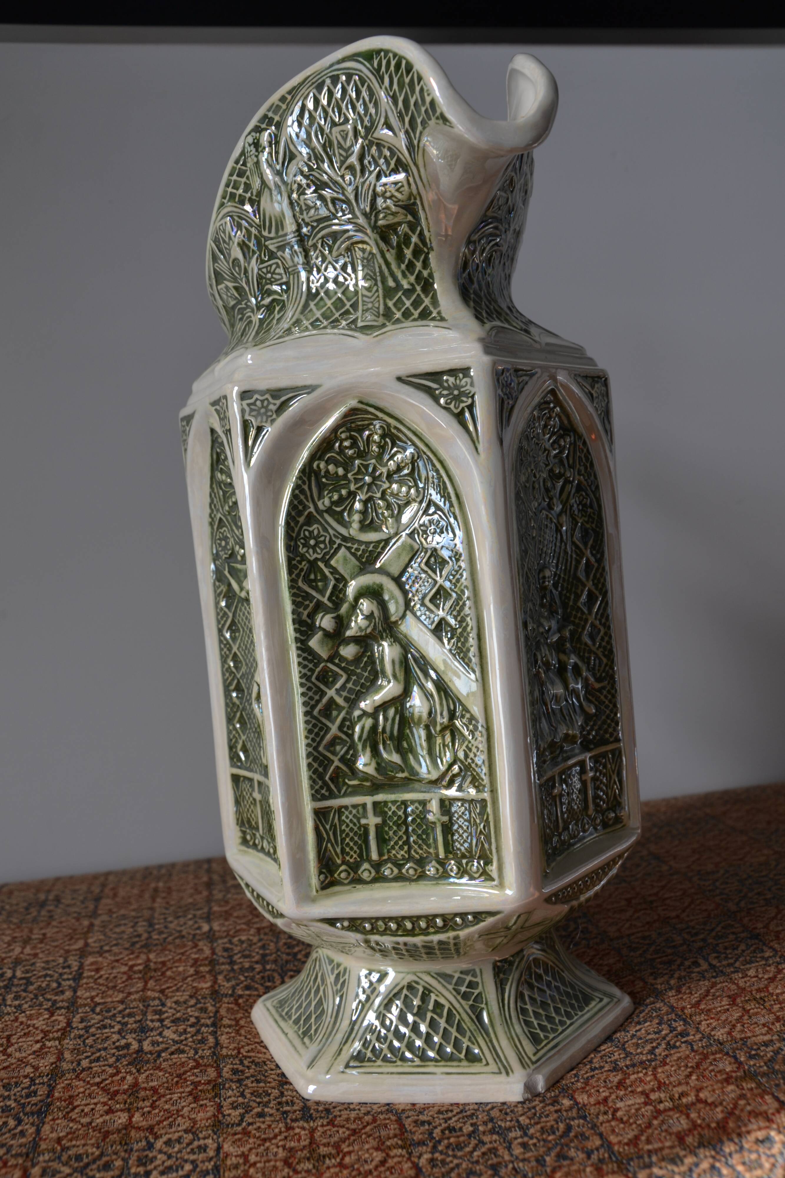 Decorative pitcher/sculpture in ceramic signed JMS