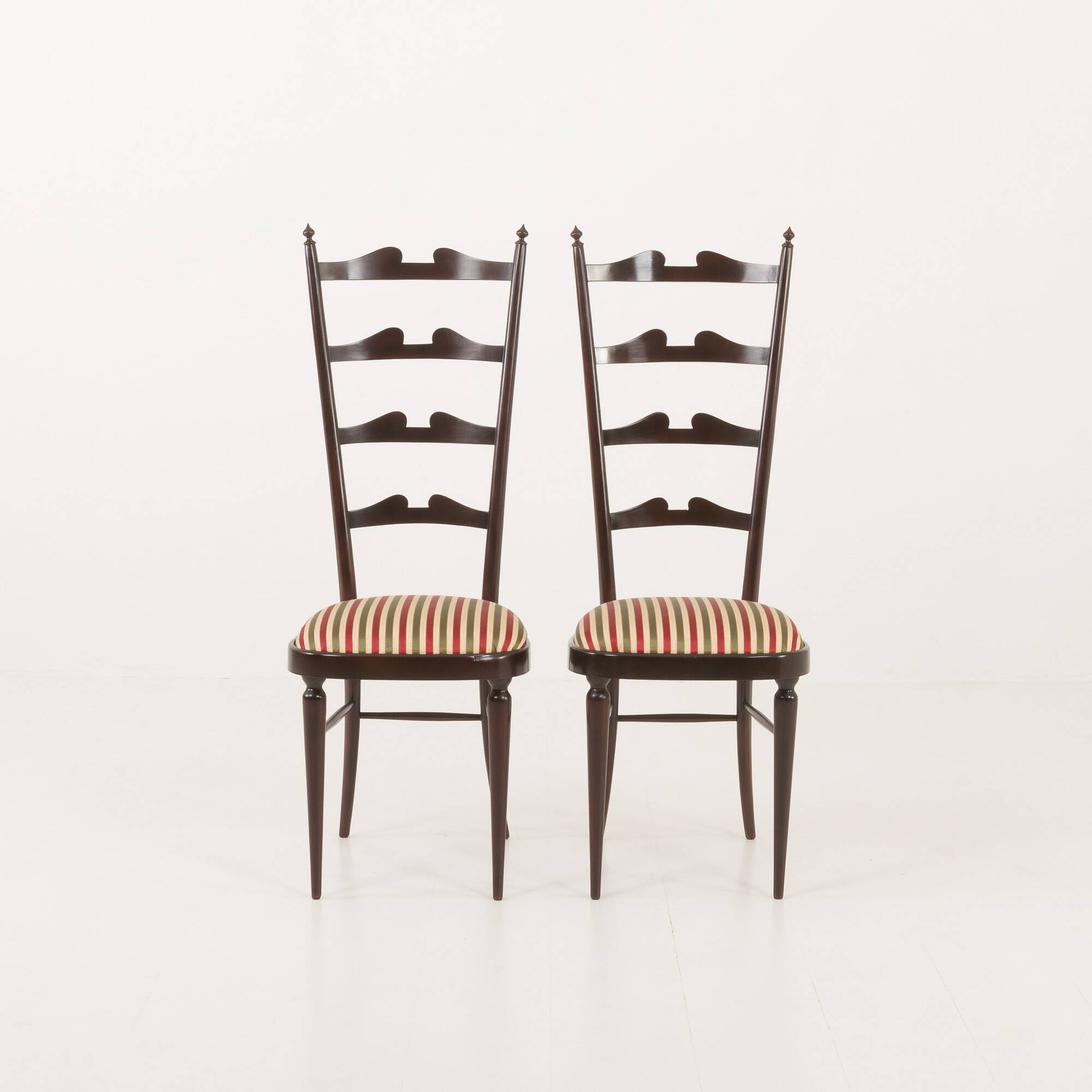 Set of two high ladder back Chiavari chairs attr. to Paolo Buffa, Italy