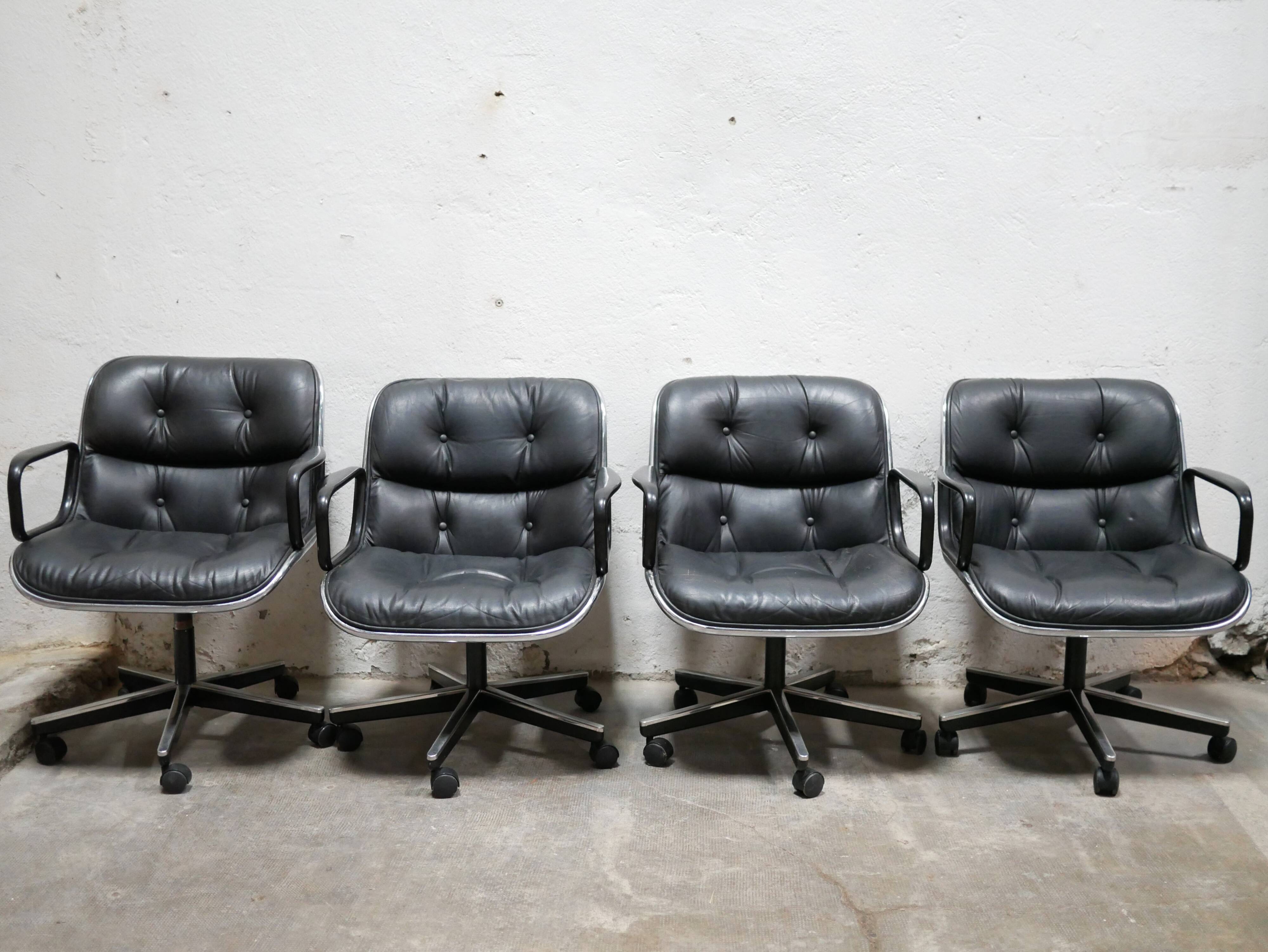Black leather armchair by Charles Pollock for Knoll International