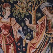 tapestry depicting a mille-feuille and a village festival "Concert"