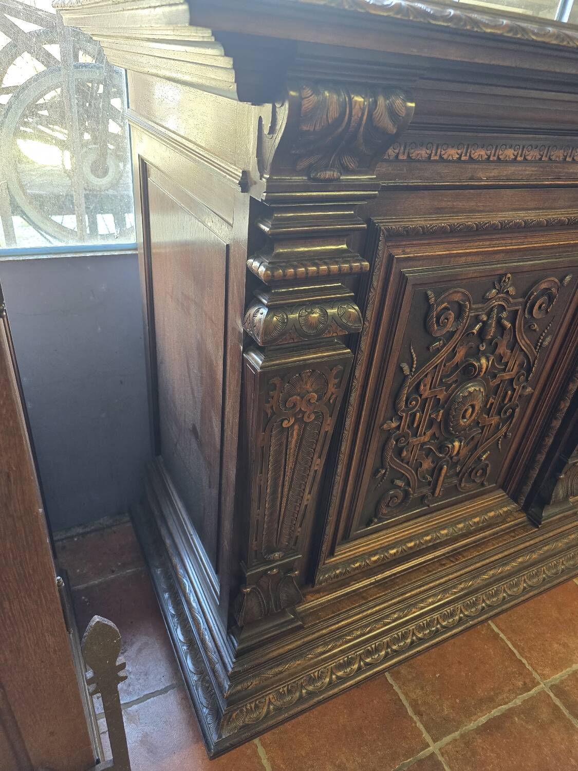 Renaissance style 2-door walnut sideboard