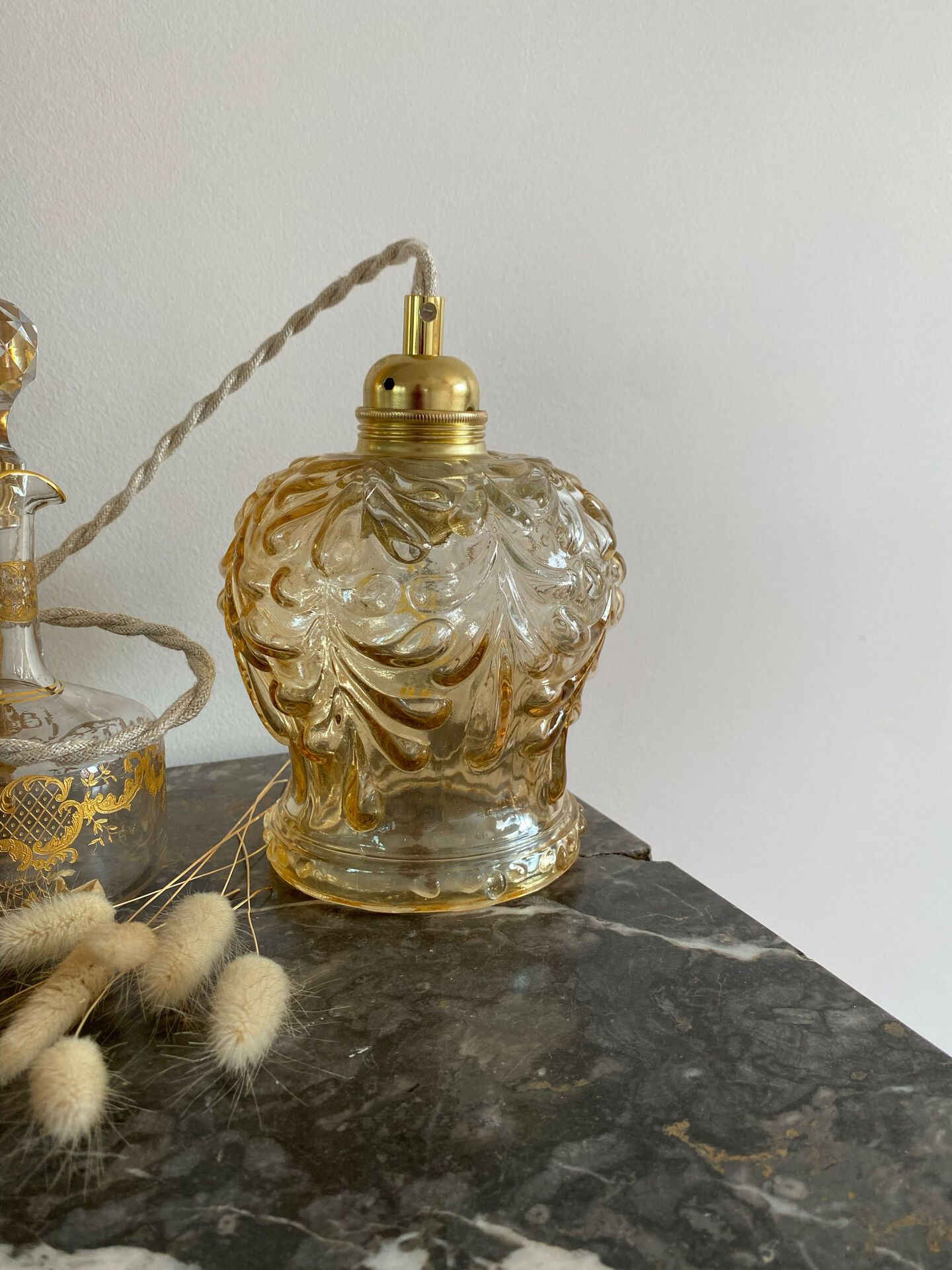 Vintage amber glass globe lamp